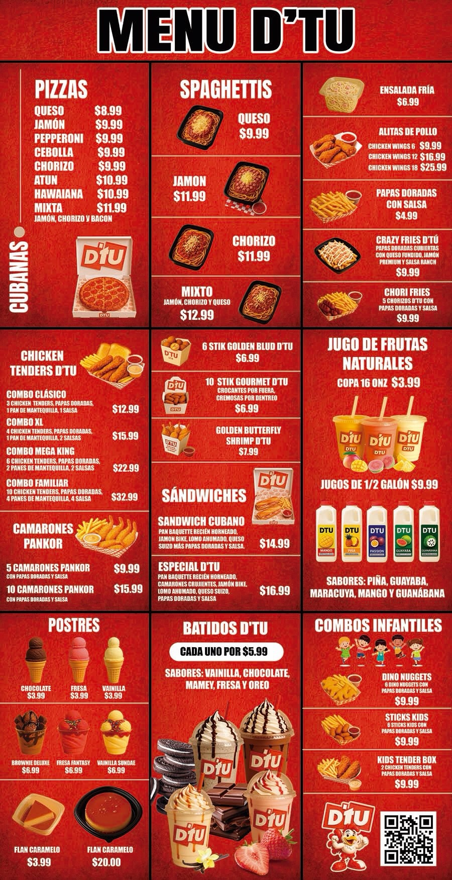 Menú impreso D'Tu Pizza